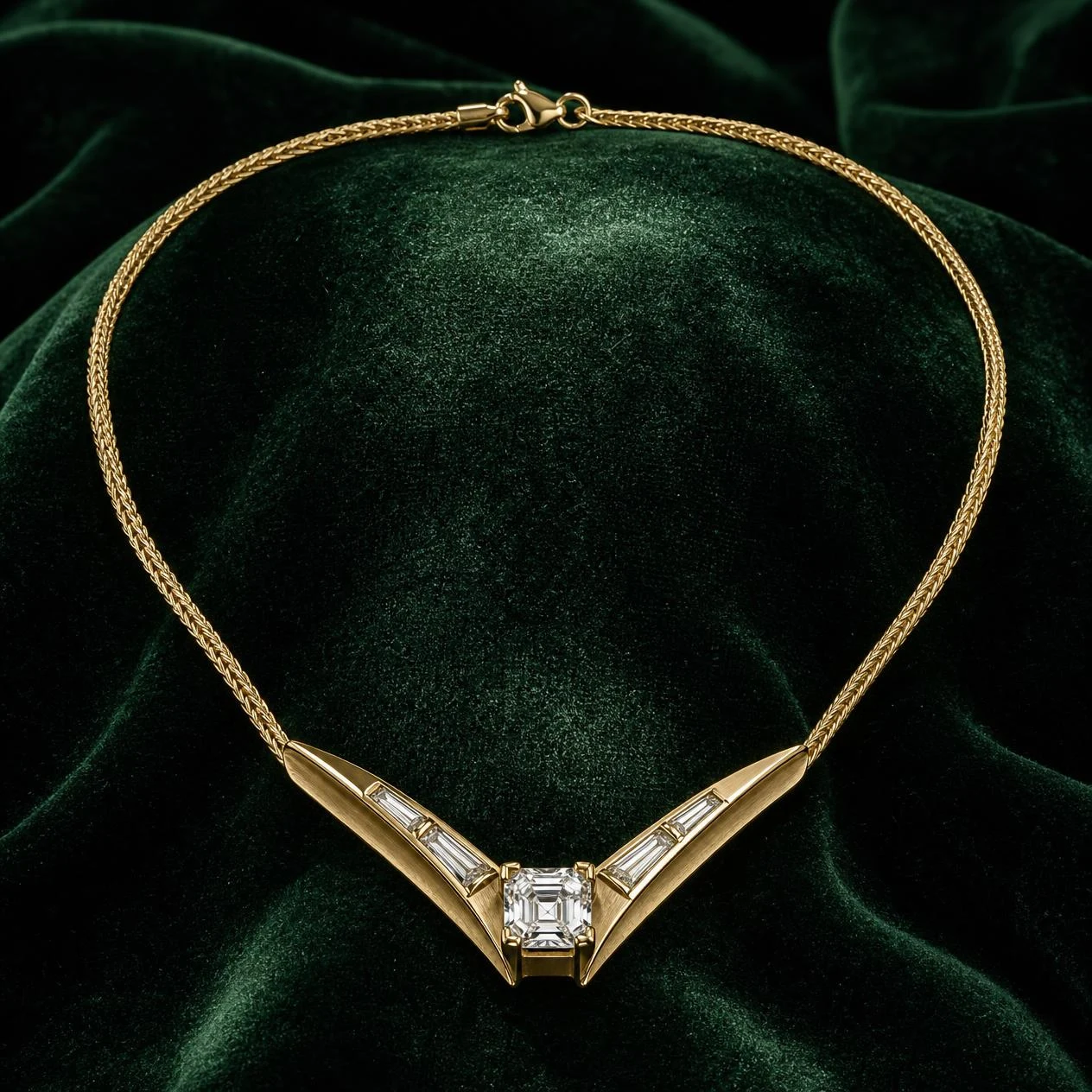 Rugiada Velata, 0.88 ct tw asscher lab grown diamond necklace in 14K yellow gold (front view)