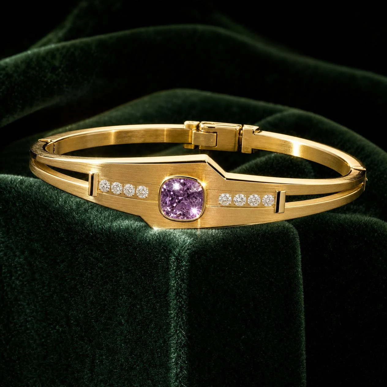 Fiore Soave, 0.98 ct tw cushion lab grown diamond bracelet in 14K yellow gold (front view)