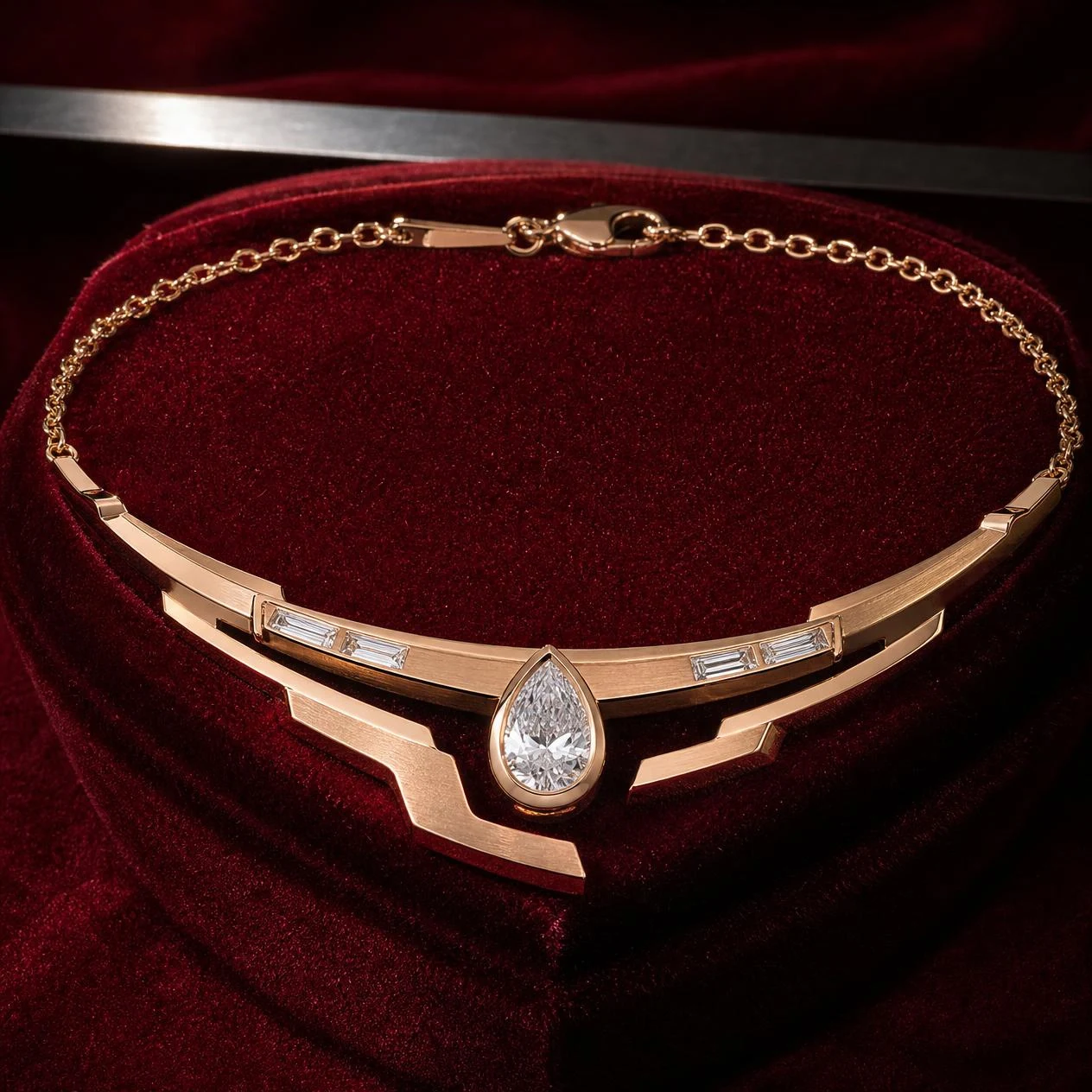 Centurione Reale, 1.11 ct tw pear lab grown diamond men’s necklace in rose gold (front view)