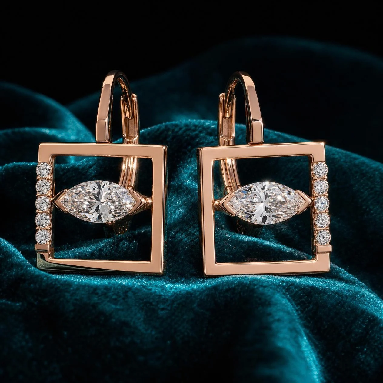 Celeste Infinita, 1.44 ct tw marquise lab grown diamond earrings in rose gold (front view)