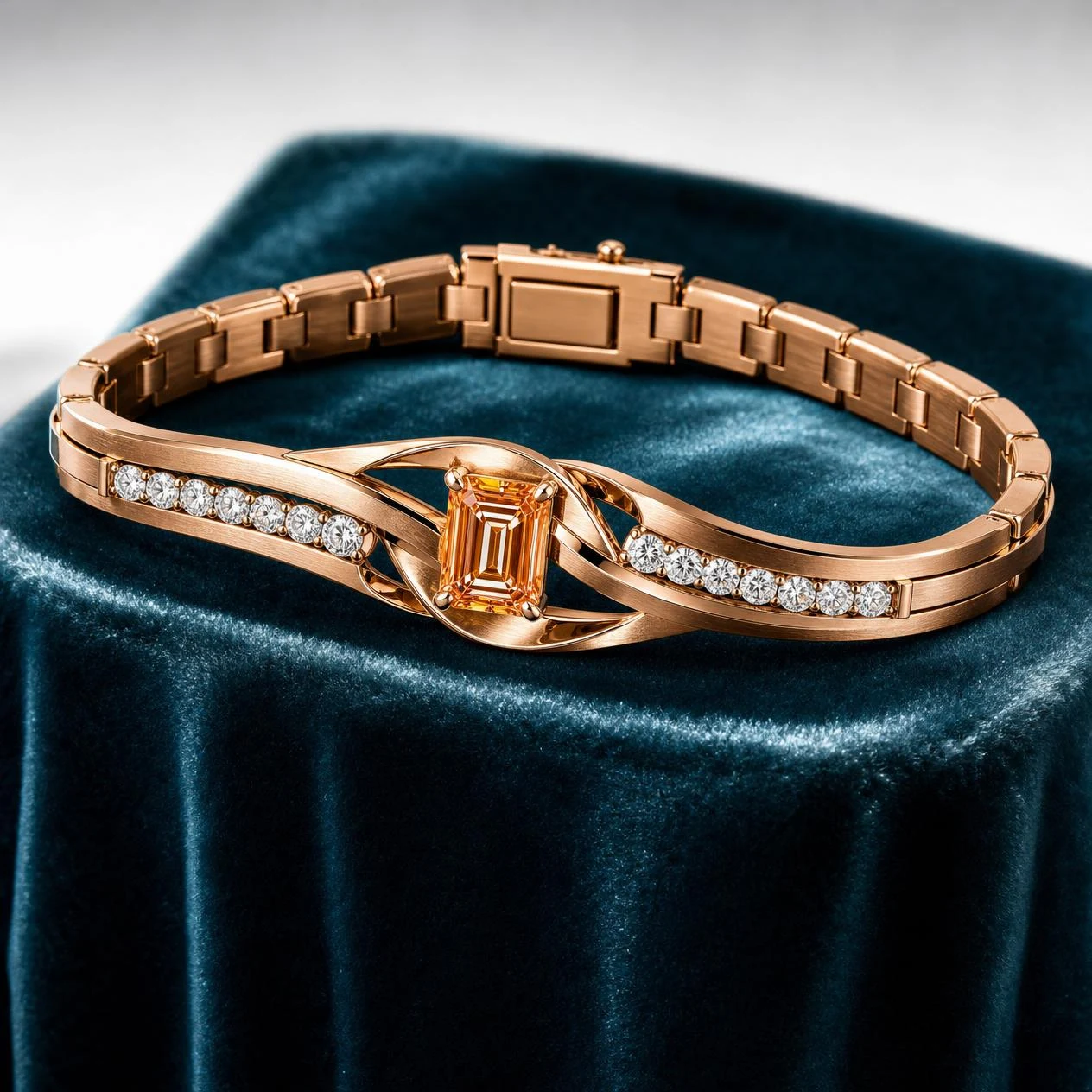 Galassia Danzante, 1.18 ct tw emerald lab grown diamond bracelet in rose gold (front view)