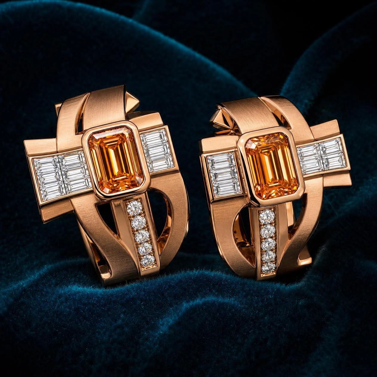 Pretoriano Audace, 2.68 ct tw baguette lab grown diamond men’s earrings in rose gold (front view)