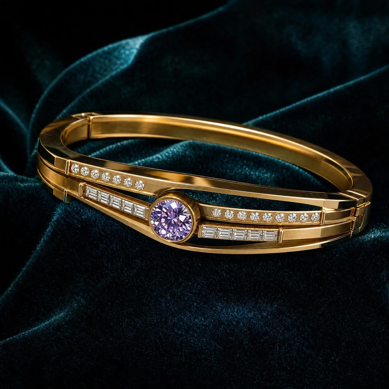 Marmo di Venezia, 1.4 ct tw round lab grown diamond men’s bracelet in 14K yellow gold (front view)