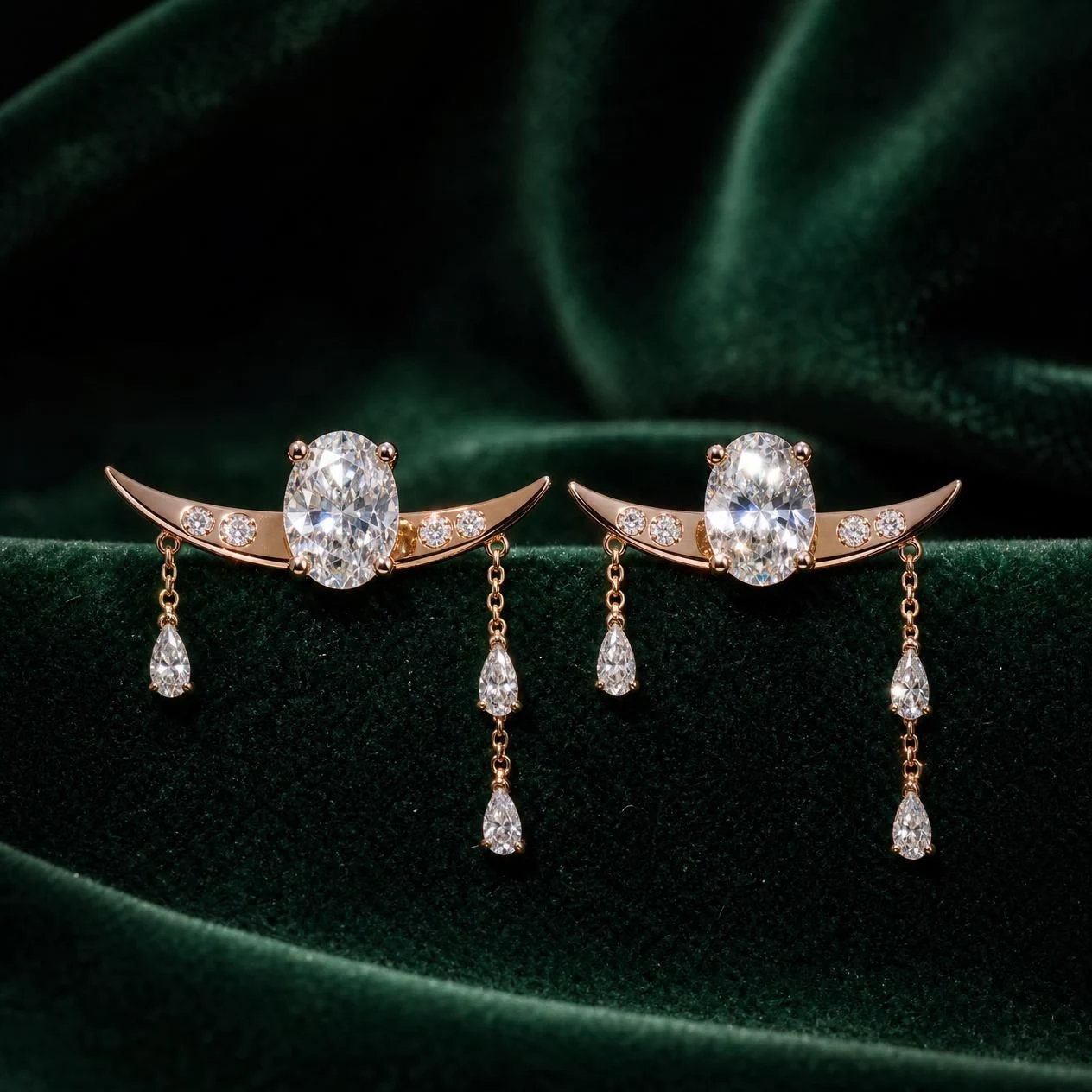 Mare Segreta, 1.76 ct tw oval lab grown diamond earrings in rose gold (front view)
