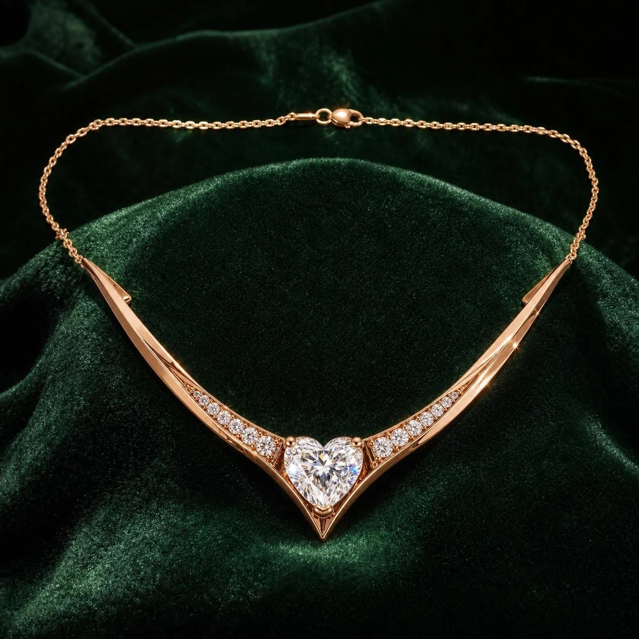 Fiore Dorée, 1.24 ct tw heart lab grown diamond necklace in rose gold (front view)