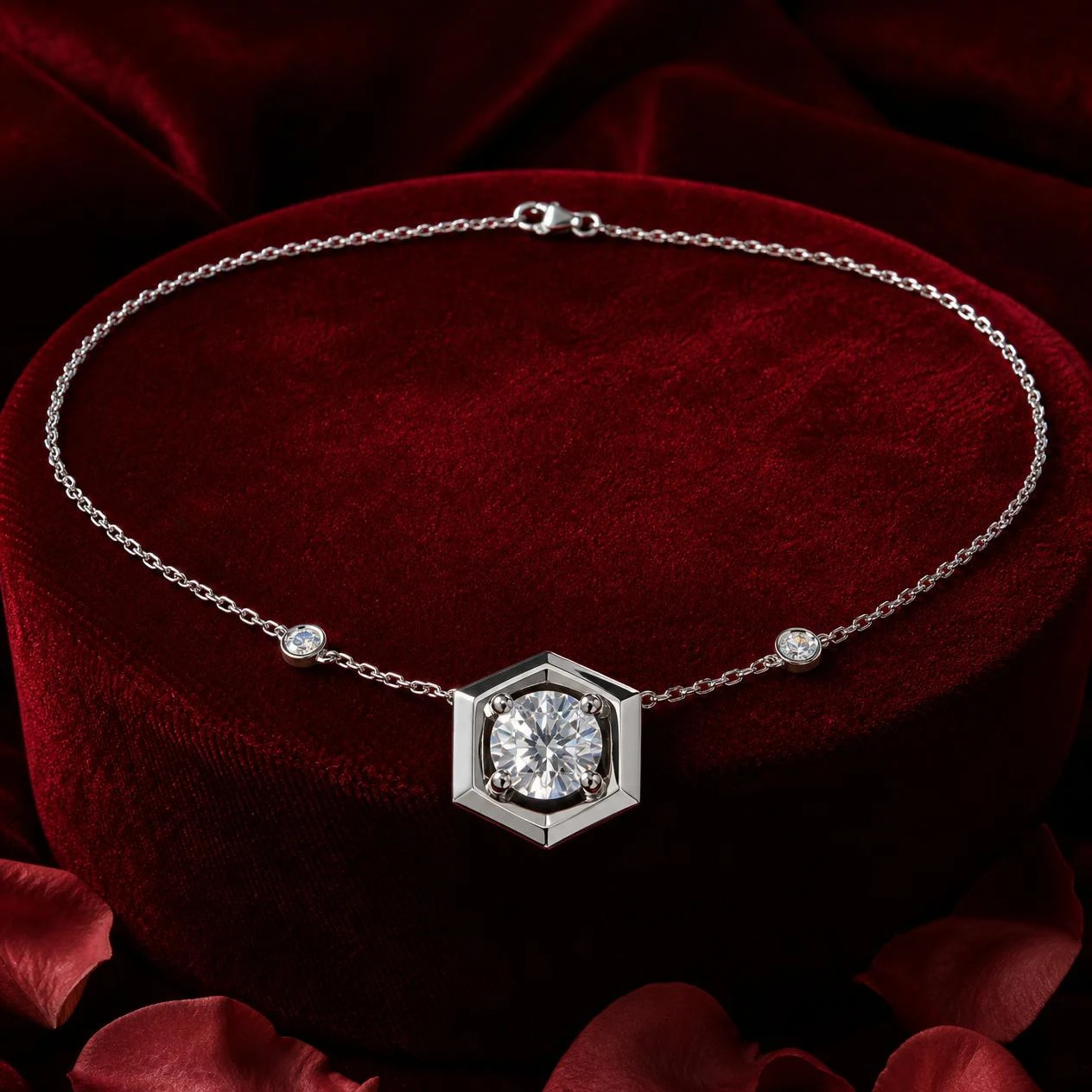 Galassia Regale, 1.15 ct tw round lab grown diamond necklace in 14K white gold (front view)
