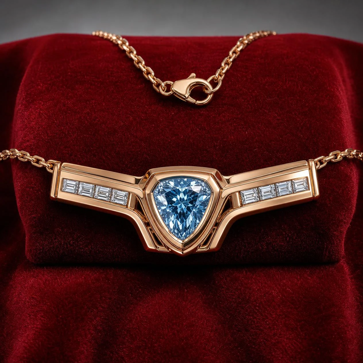Elmo Supremo, 1.48 ct tw trillion lab grown diamond men’s necklace in rose gold (front view)