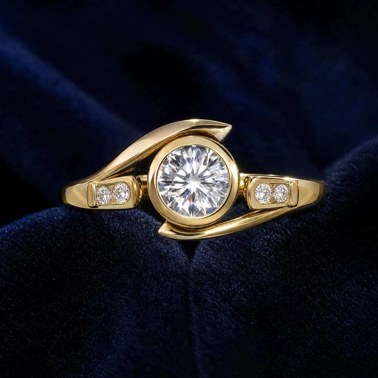 Giada d'Oro, 1.17 ct tw round lab grown diamond ring in 14K yellow gold (front view)