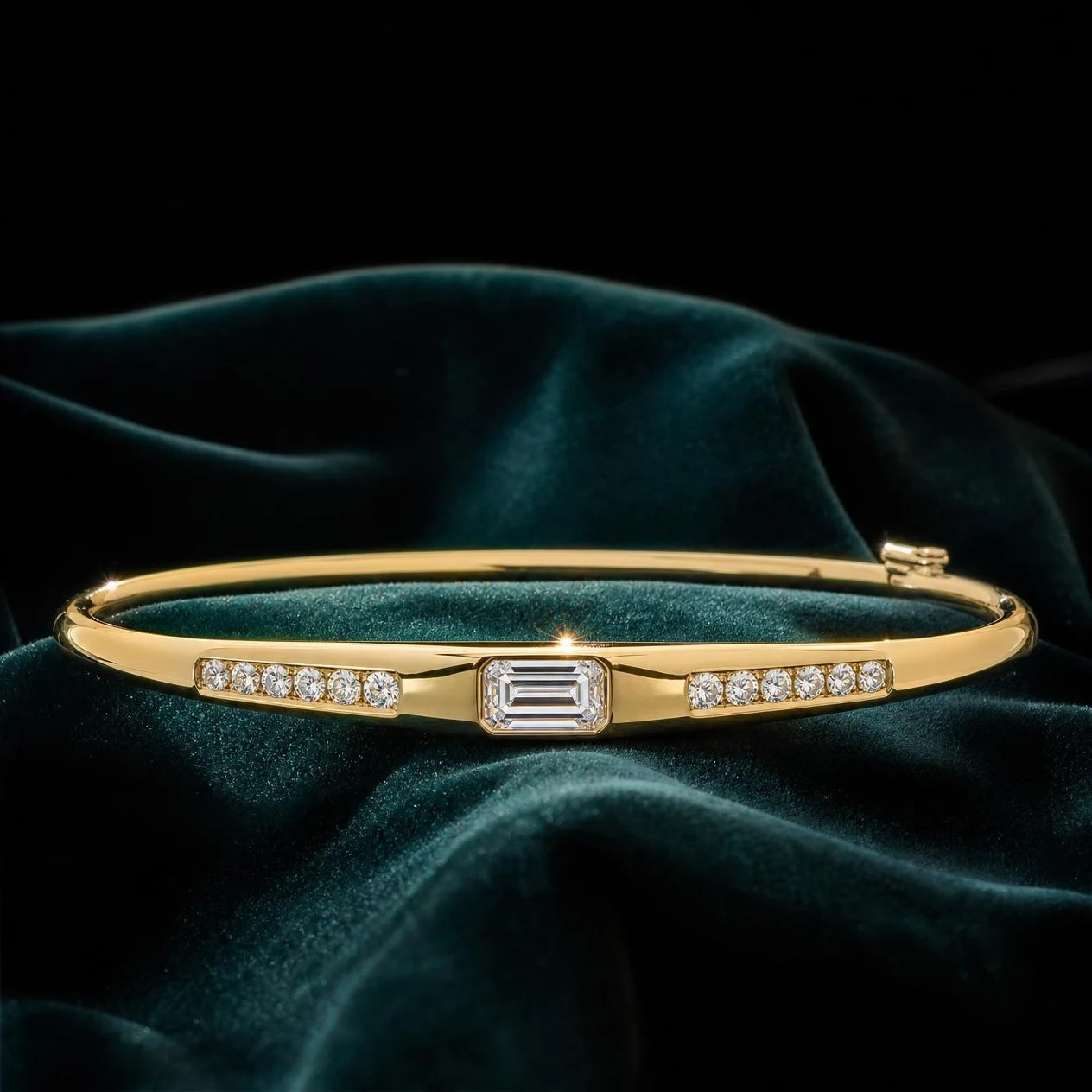 Luce d'Oro, 1.09 ct tw emerald lab grown diamond bracelet in 14K yellow gold (front view)