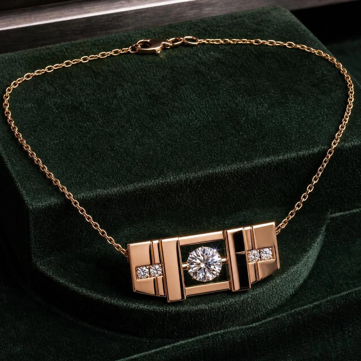 Falco di Platino, 1.02 ct tw round lab grown diamond men’s necklace in rose gold (front view)