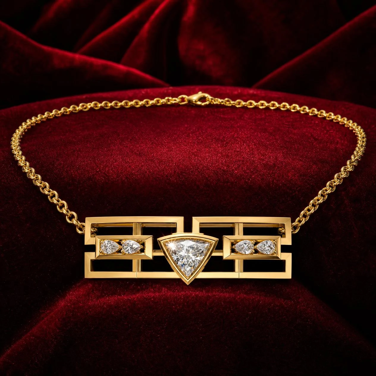 Rocca Saldo, 1.35 ct tw trillion lab grown diamond men’s necklace in 14K yellow gold (front view)