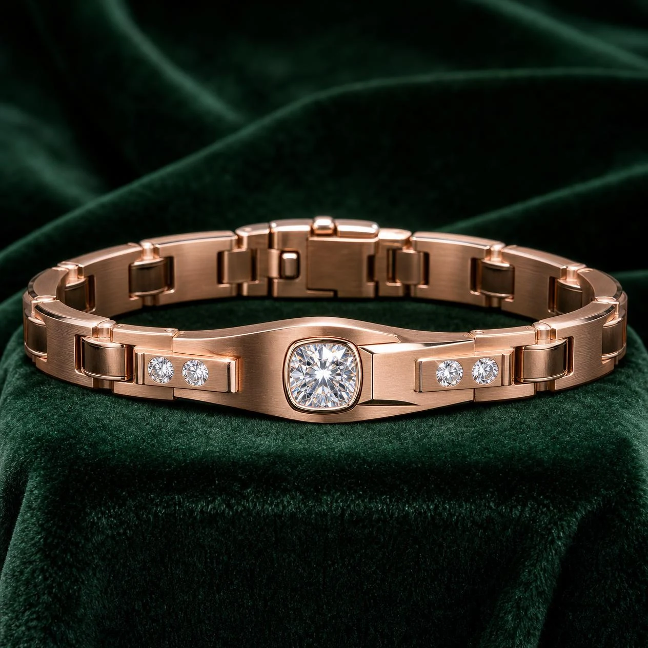 Condottiero Imperiale, 0.99 ct tw cushion lab grown diamond men’s bracelet in rose gold (front view)