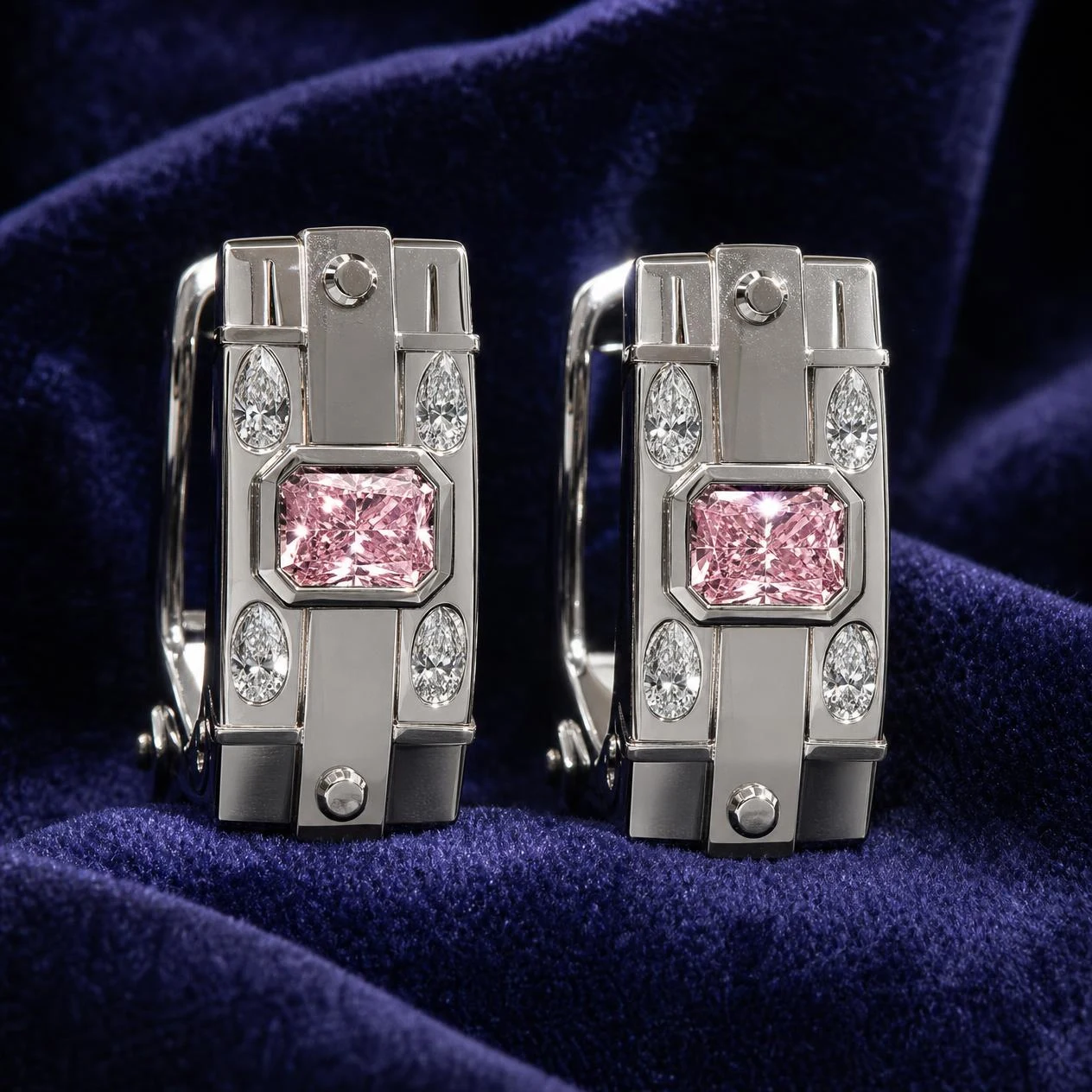 Condottiero Maestoso, 1.36 ct tw radiant lab grown diamond men’s earrings in 14K white gold (front view)