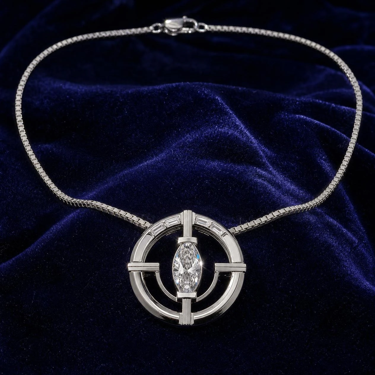Baluardo d'Occidente, 1.21 ct tw marquise lab grown diamond men’s necklace in 14K white gold (front view)