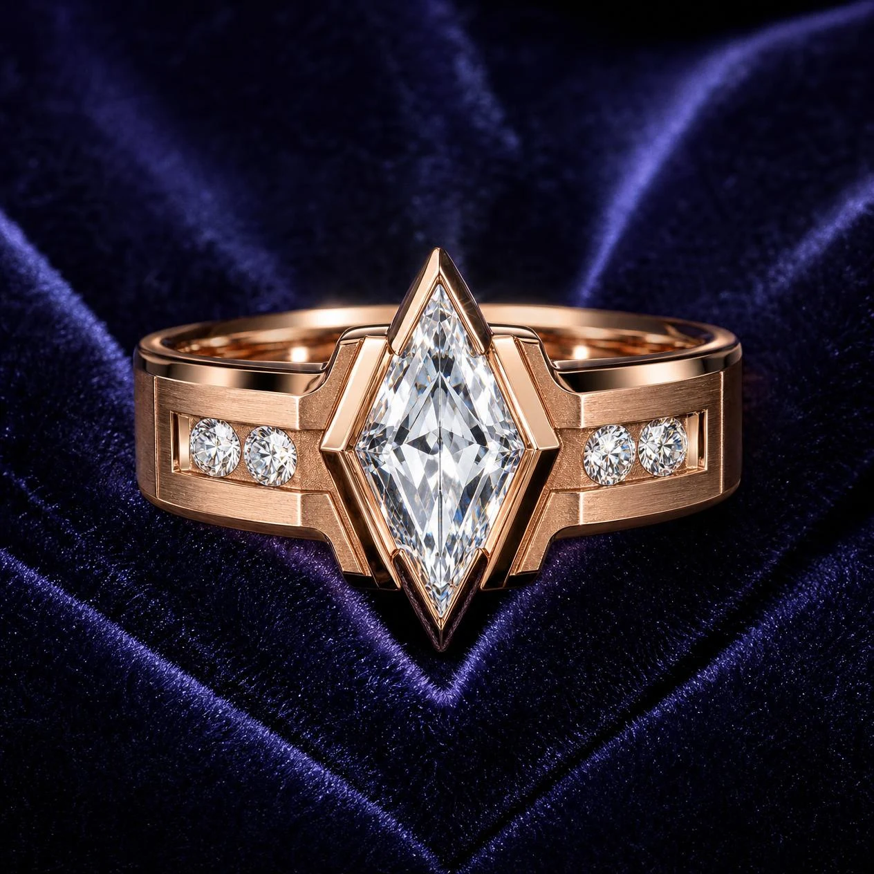 Zenit Vigile, 1.15 ct tw kite lab grown diamond men’s ring in rose gold (front view)