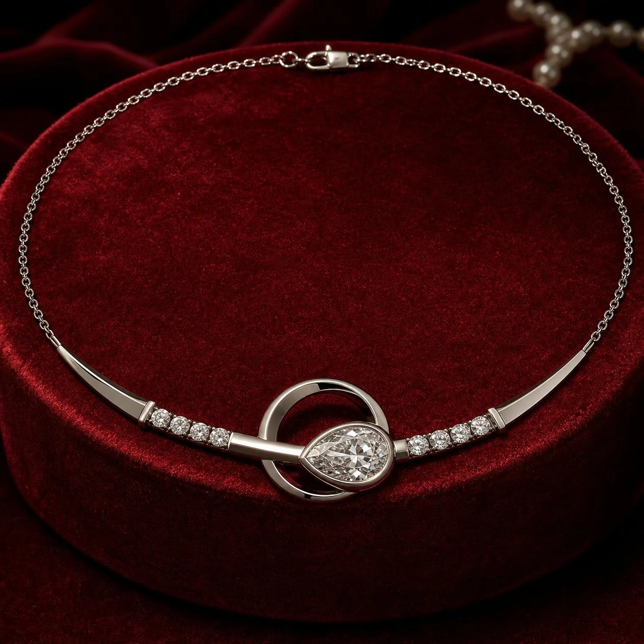 Luce Infinie, 1.21 ct tw pear lab grown diamond necklace in 14K white gold (front view)
