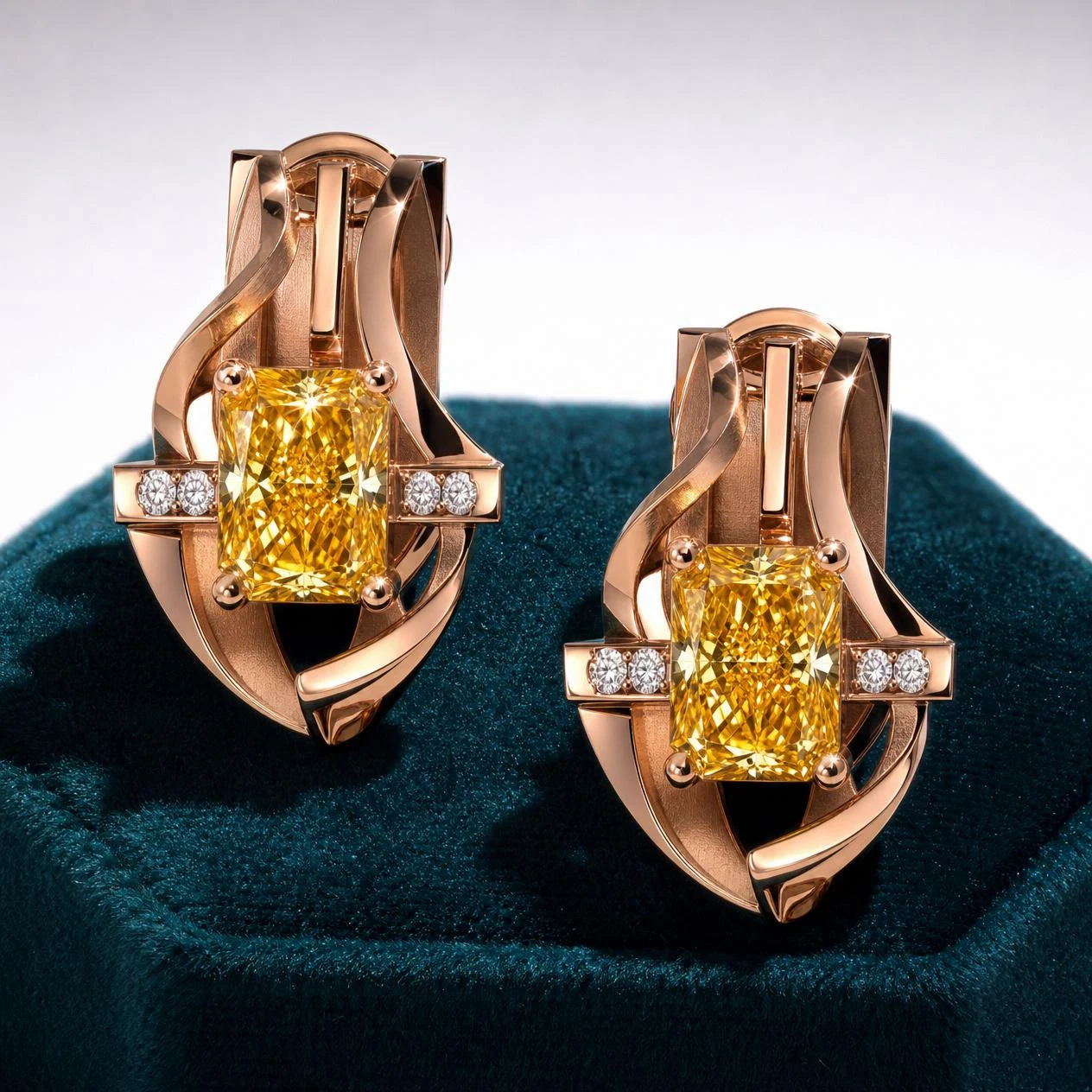 Levante di Notte, 2.16 ct tw radiant lab grown diamond men’s earrings in rose gold (front view)
