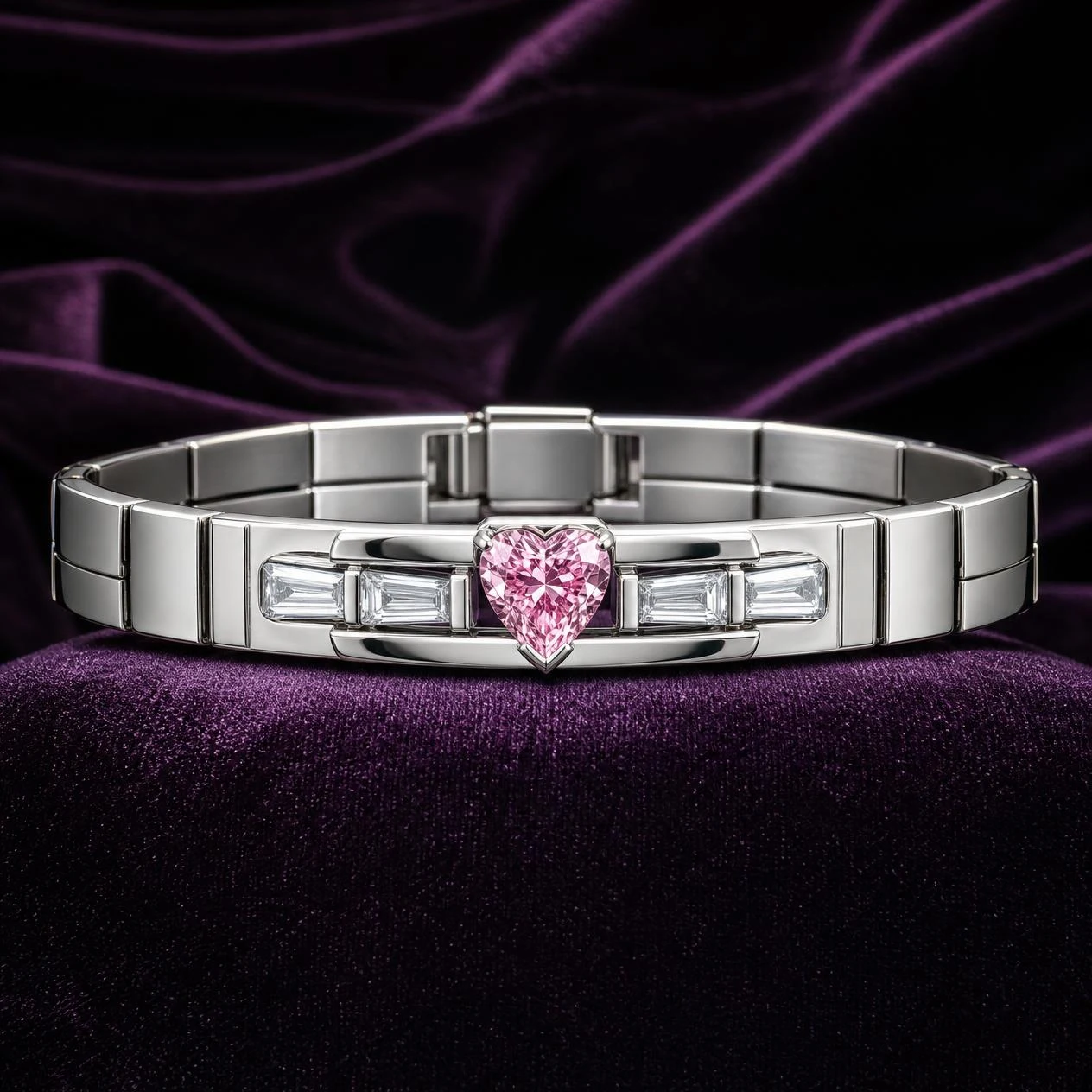 Senatore di Notte, 0.88 ct tw heart lab grown diamond men’s bracelet in 14K white gold (front view)
