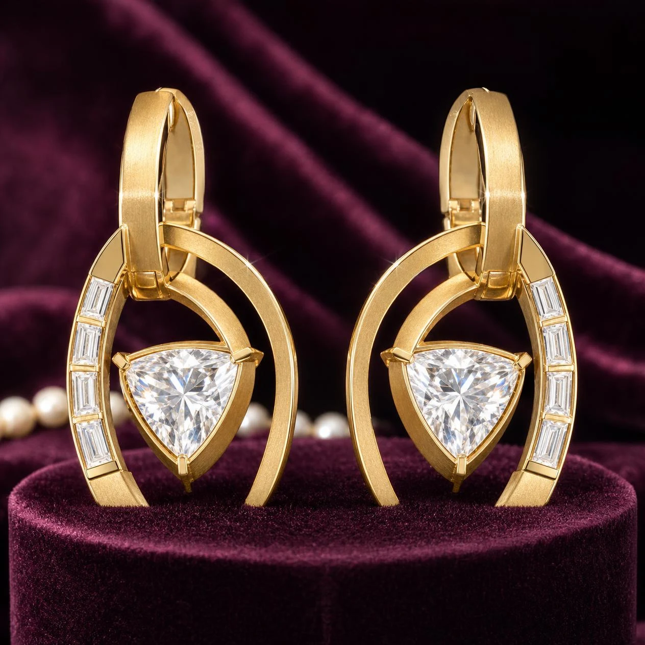 Cometa Infinita, 2.44 ct tw trillion lab grown diamond earrings in 14K yellow gold (front view)