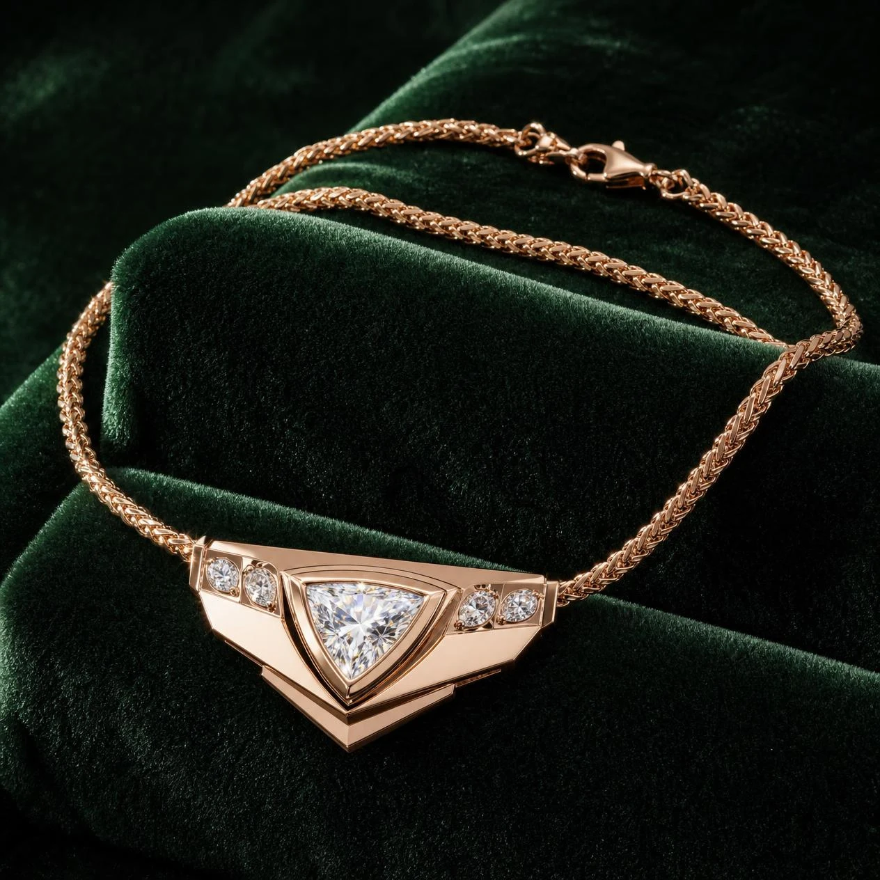 Ponente Audace, 0.98 ct tw trillion lab grown diamond men’s necklace in rose gold (front view)