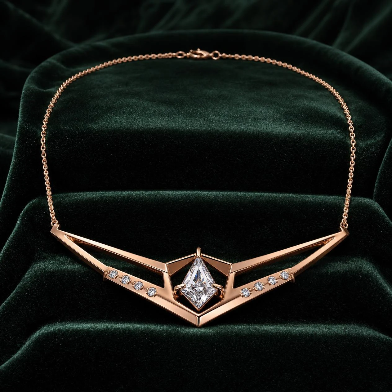 Eterna Soave, 0.93 ct tw kite lab grown diamond necklace in rose gold (front view)