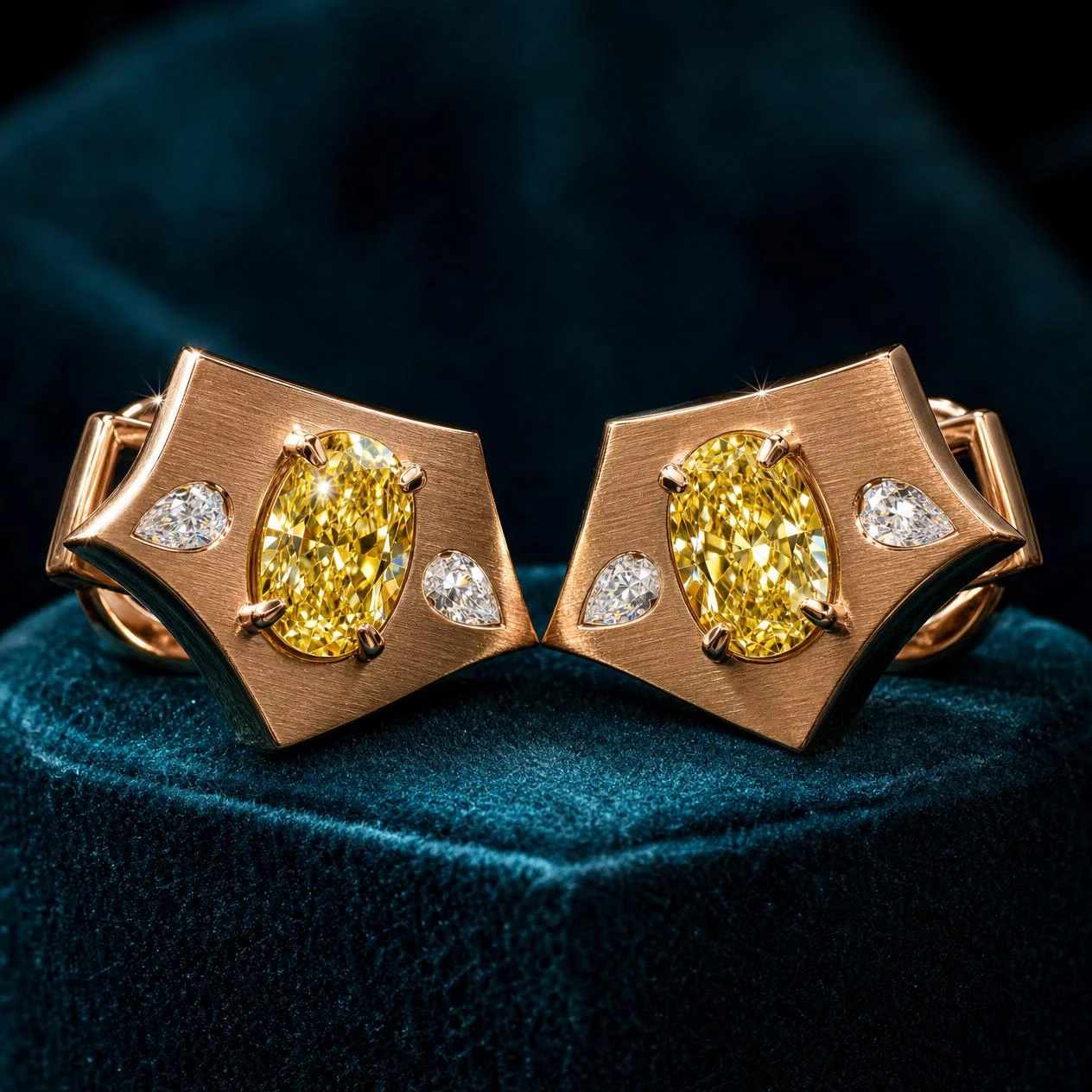 Tuono di Granito, 1.4 ct tw oval lab grown diamond men’s earrings in rose gold (front view)