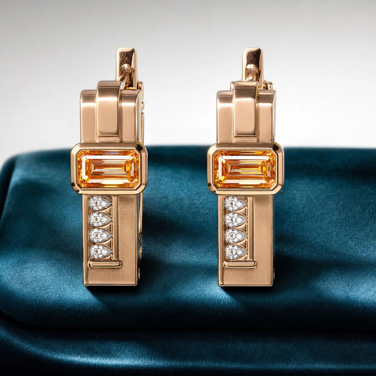 Barone Maestoso, 1.86 ct tw baguette lab grown diamond men’s earrings in rose gold (front view)