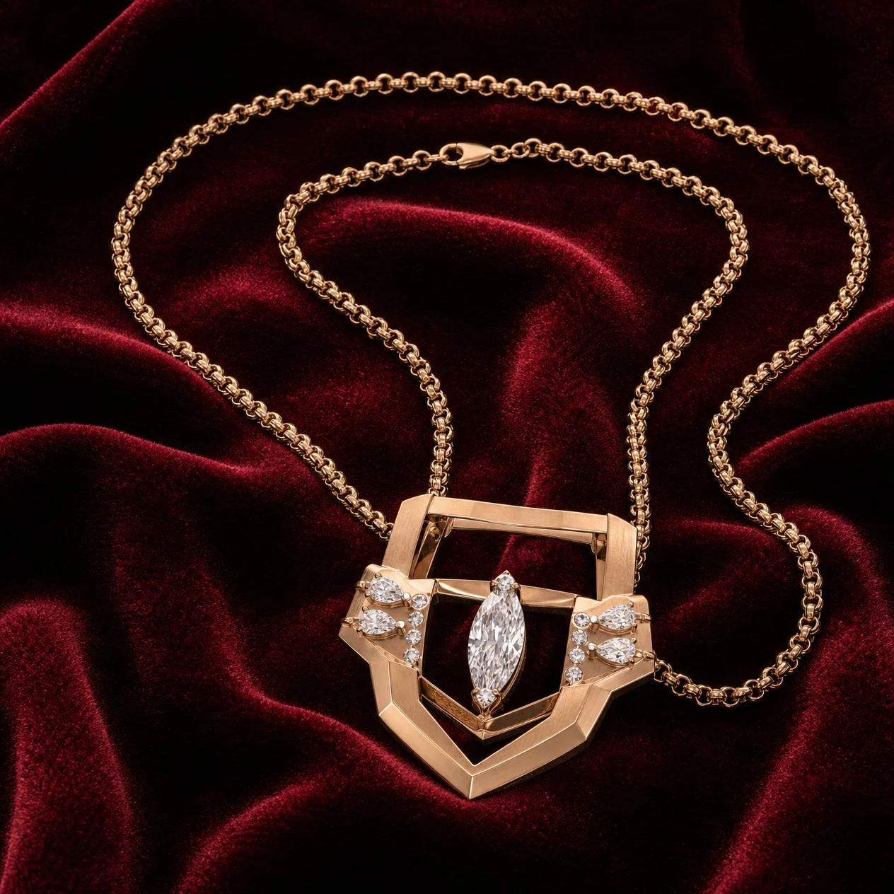 Molo d'Ebano, 1.26 ct tw marquise lab grown diamond men’s necklace in rose gold (front view)