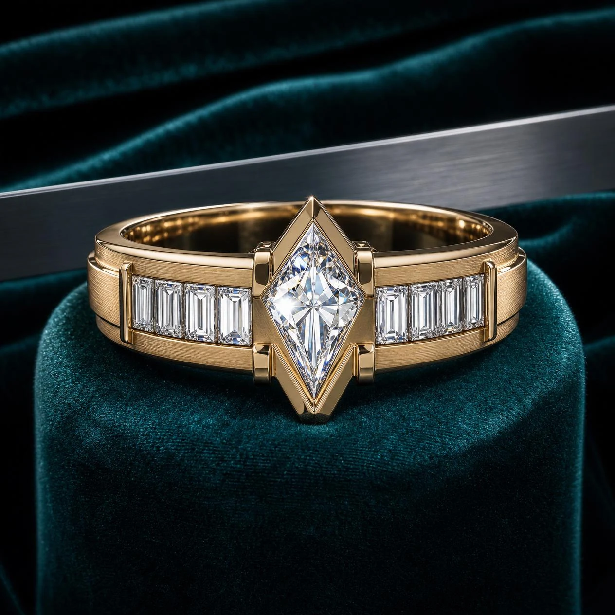 Pellegrino Invicto, 1.45 ct tw kite lab grown diamond men’s ring in 14K yellow gold (front view)
