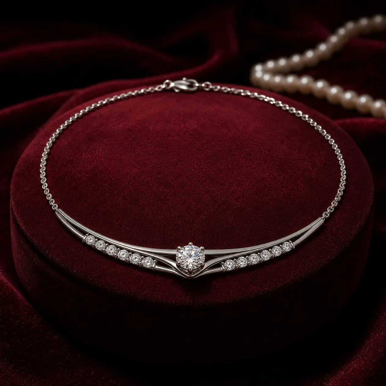 Notte Sognante, 1.36 ct tw round lab grown diamond necklace in 14K white gold (front view)