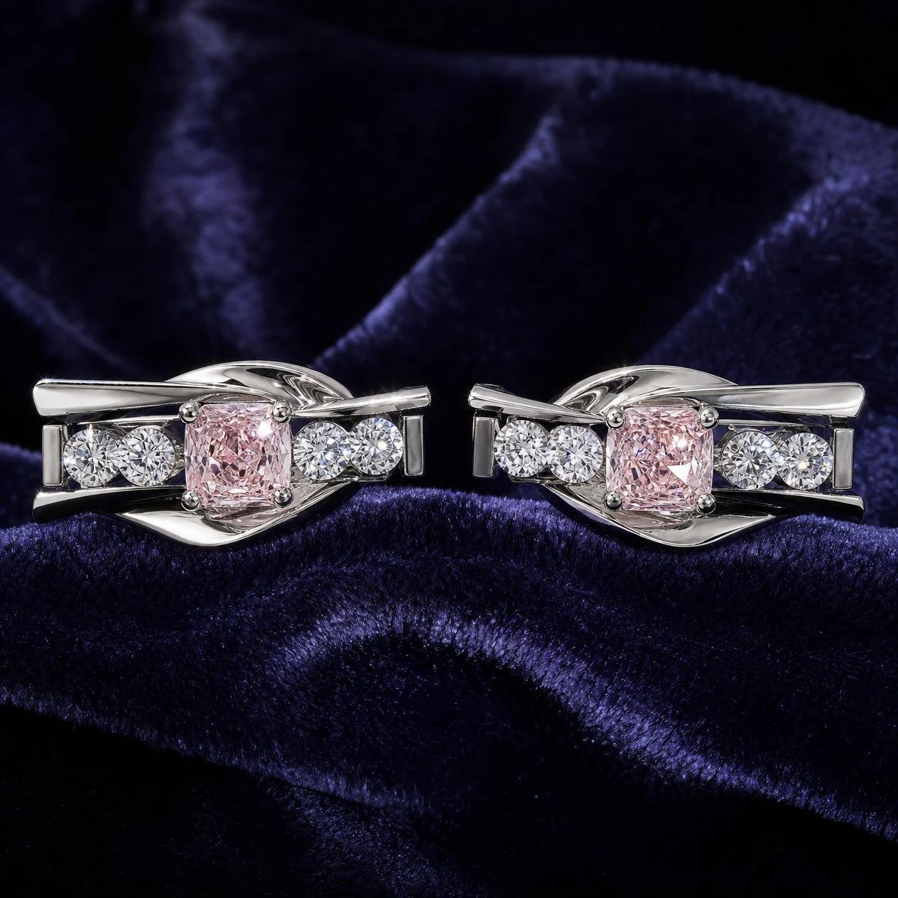 Orilla Primera, 1.51 ct tw radiant lab grown diamond earrings in 14K white gold (front view)
