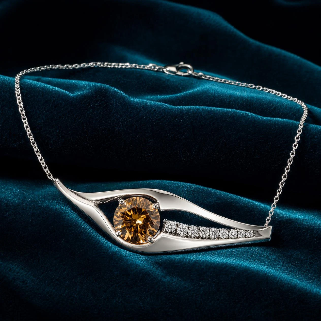 Flor Intacta, 3.1 ct tw round lab grown diamond necklace in 14K white gold (front view)