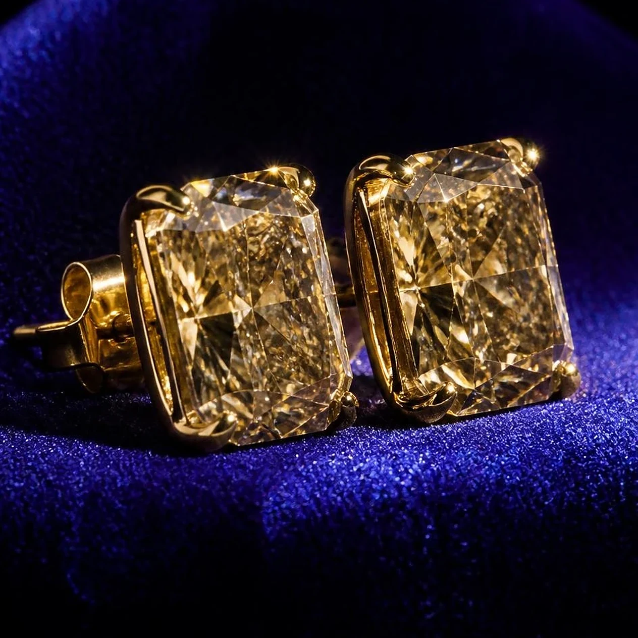 Sirena Serena, 3.32 ct tw radiant lab grown diamond earrings in 14K yellow gold (front view)