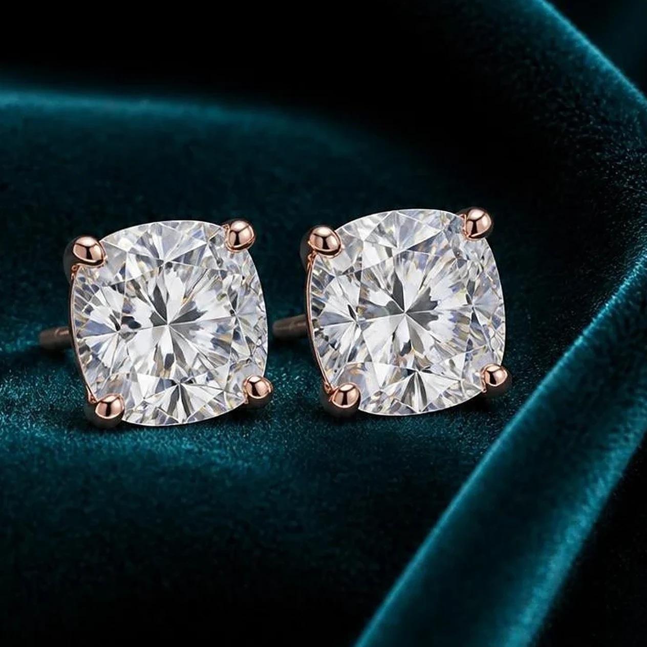 Peonia Gentile, 1.34 ct tw cushion lab grown diamond earrings in 14K rose gold (front view)