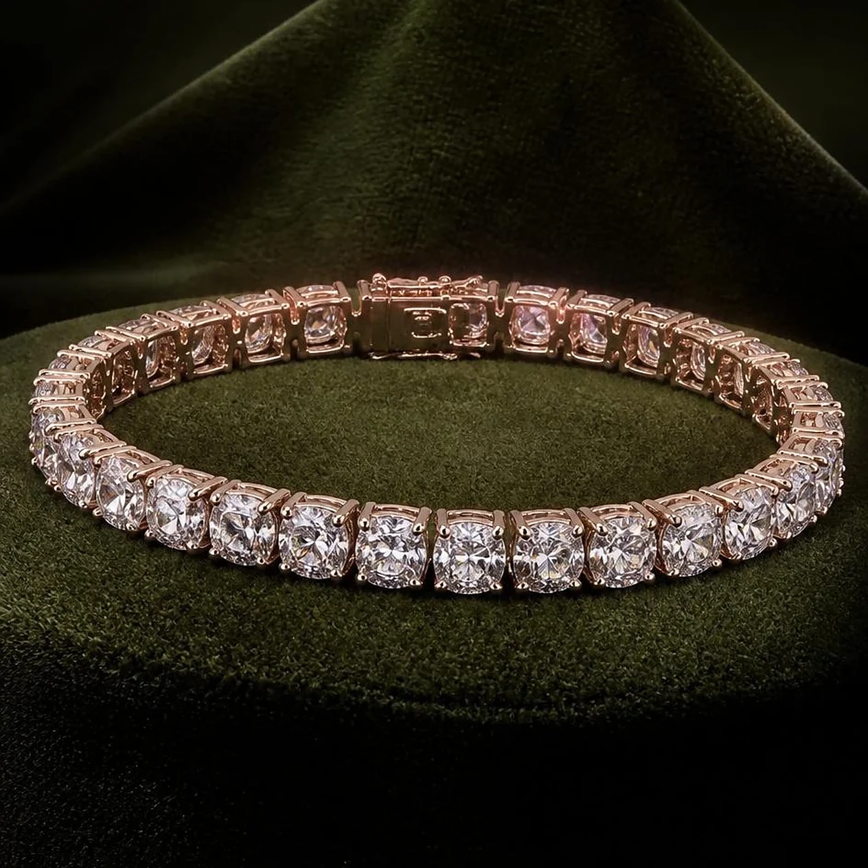 Coussin d'Aube, 9 ct cushion lab grown diamond bracelet in 18K rose gold (front view)