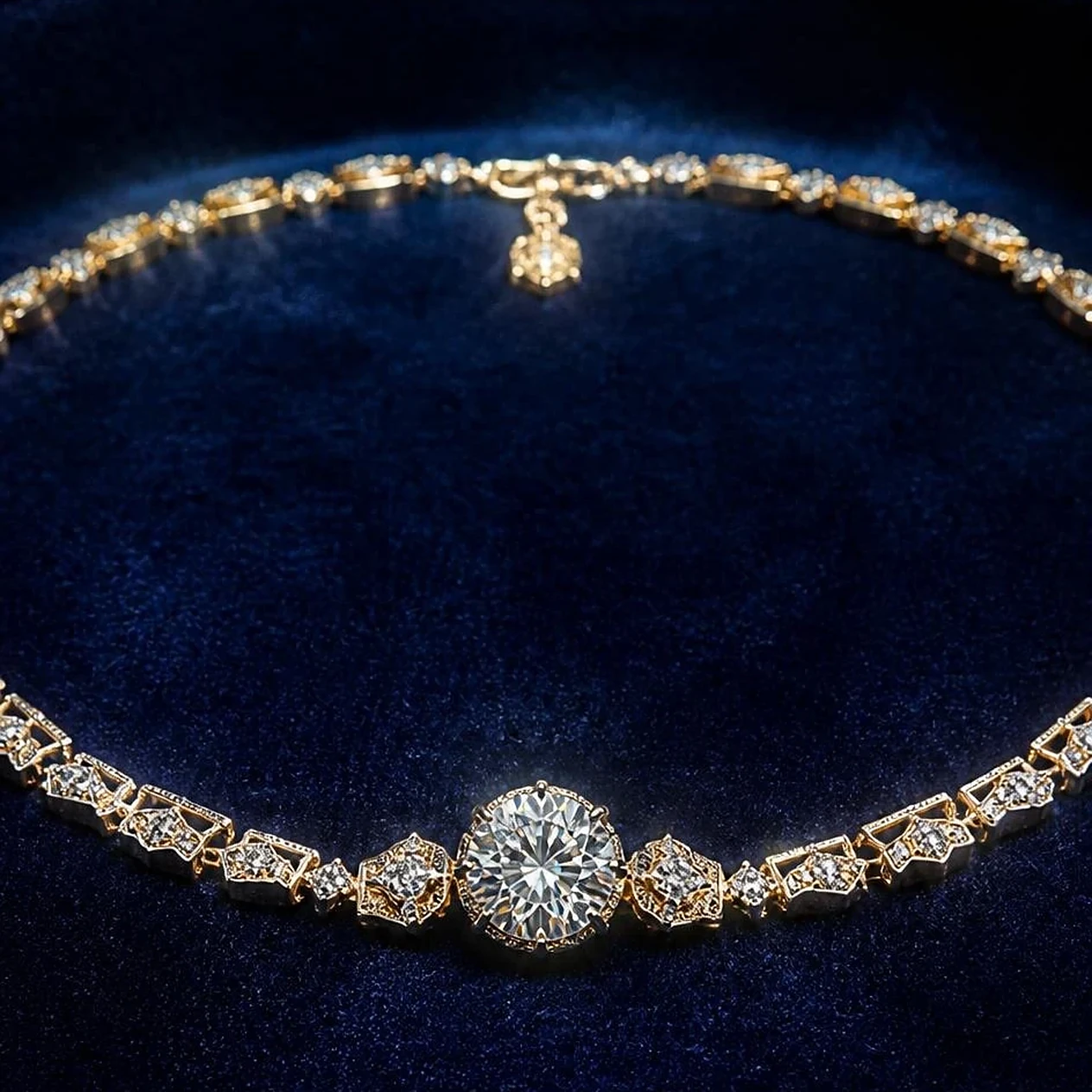Cascade de Grâce, 2.6 ct tw round lab grown diamond necklace in 18K yellow gold (front view)