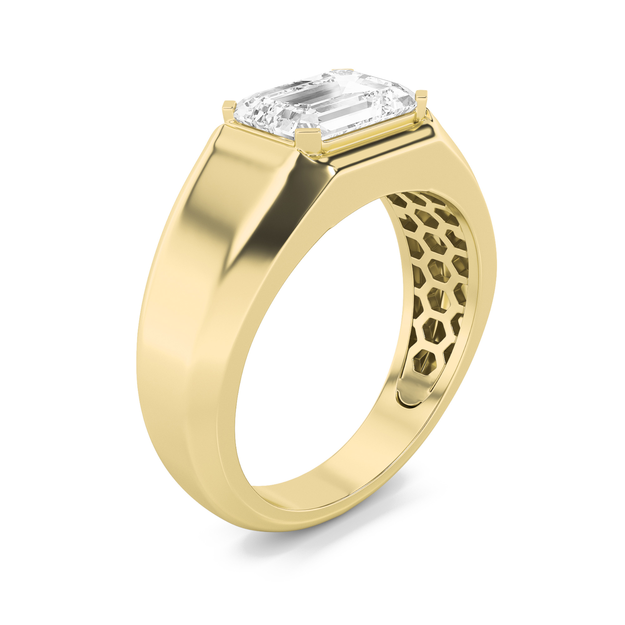 3Cttw Emerald Shaped Lab Grown Diamond (F/VS) Mens Ring in 14K  Yellow Gold view 3