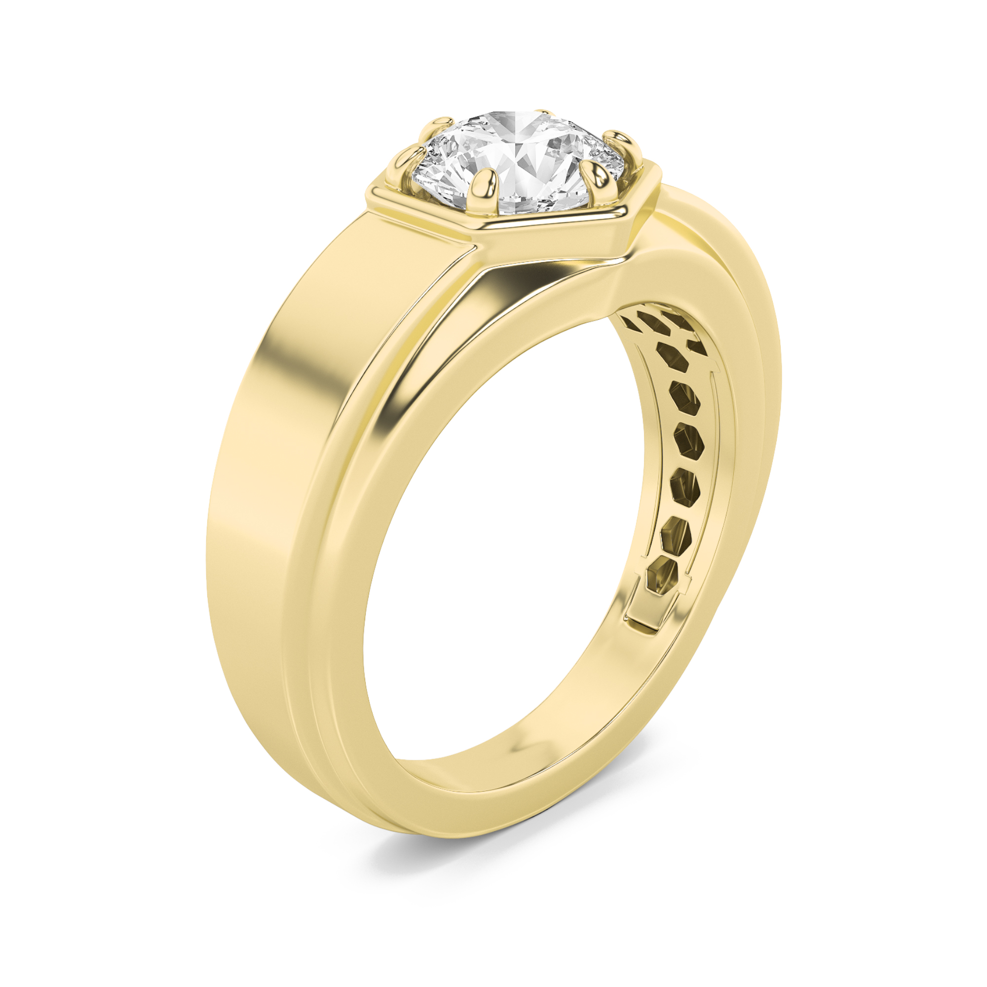 2Cttw Round Shaped Lab Grown Diamond (F/VS) Mens Ring in 14K Gold view 3