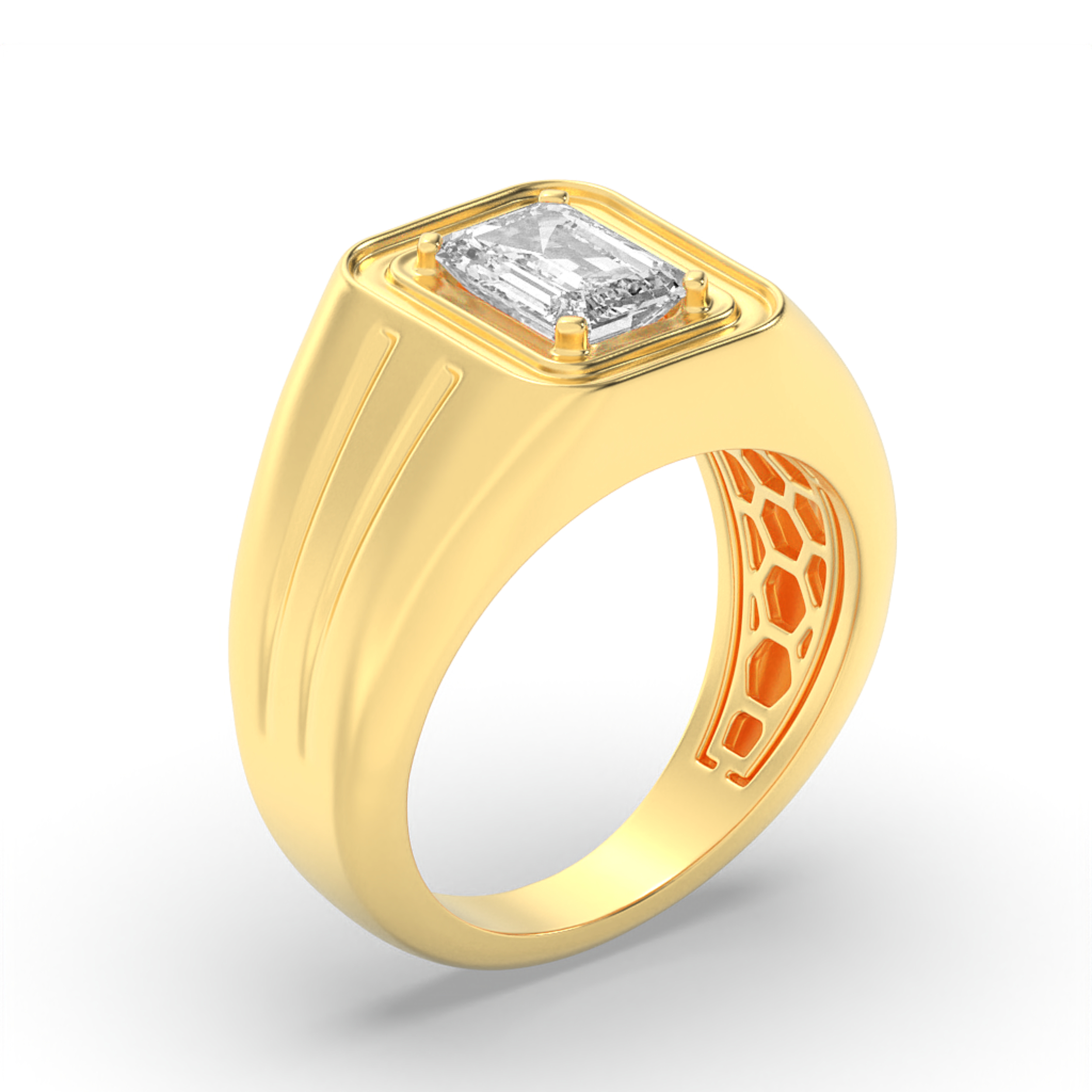 Mens Ring  with Emerald Shaped Lab Grown Diamond (G/VS) in 14K Gold view 3