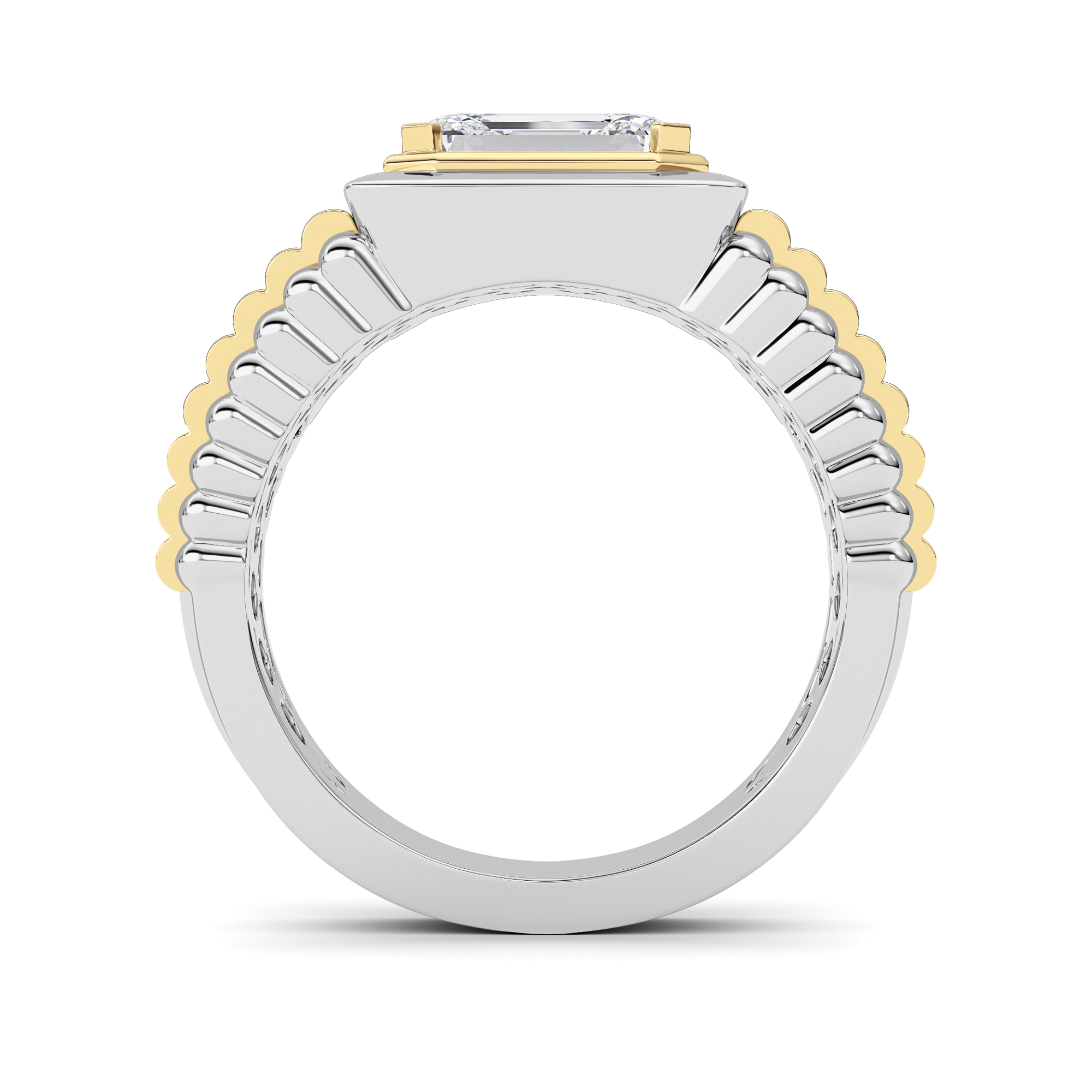 Mens Ring  with Emerald Shaped Lab Grown Diamond (F/VS) in 14K Gold view 3