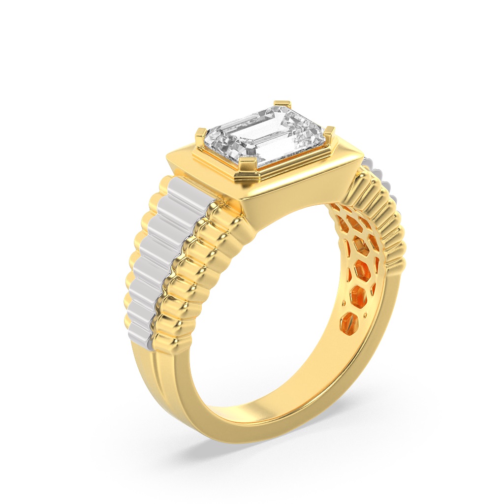 Mens Ring  with Emerald Shaped Lab Grown Diamond (F/VS) in 14K Gold view 2