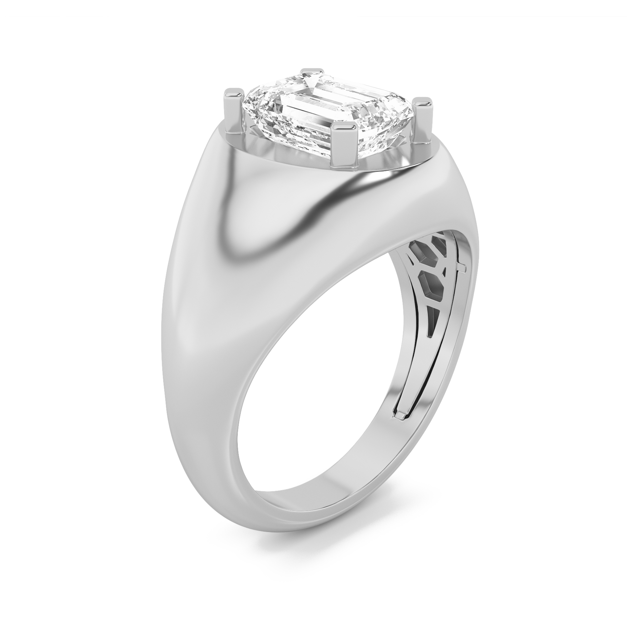 Mens Ring  with Emerald Shaped Lab Grown Diamond (F/VS) in 14K Gold view 3