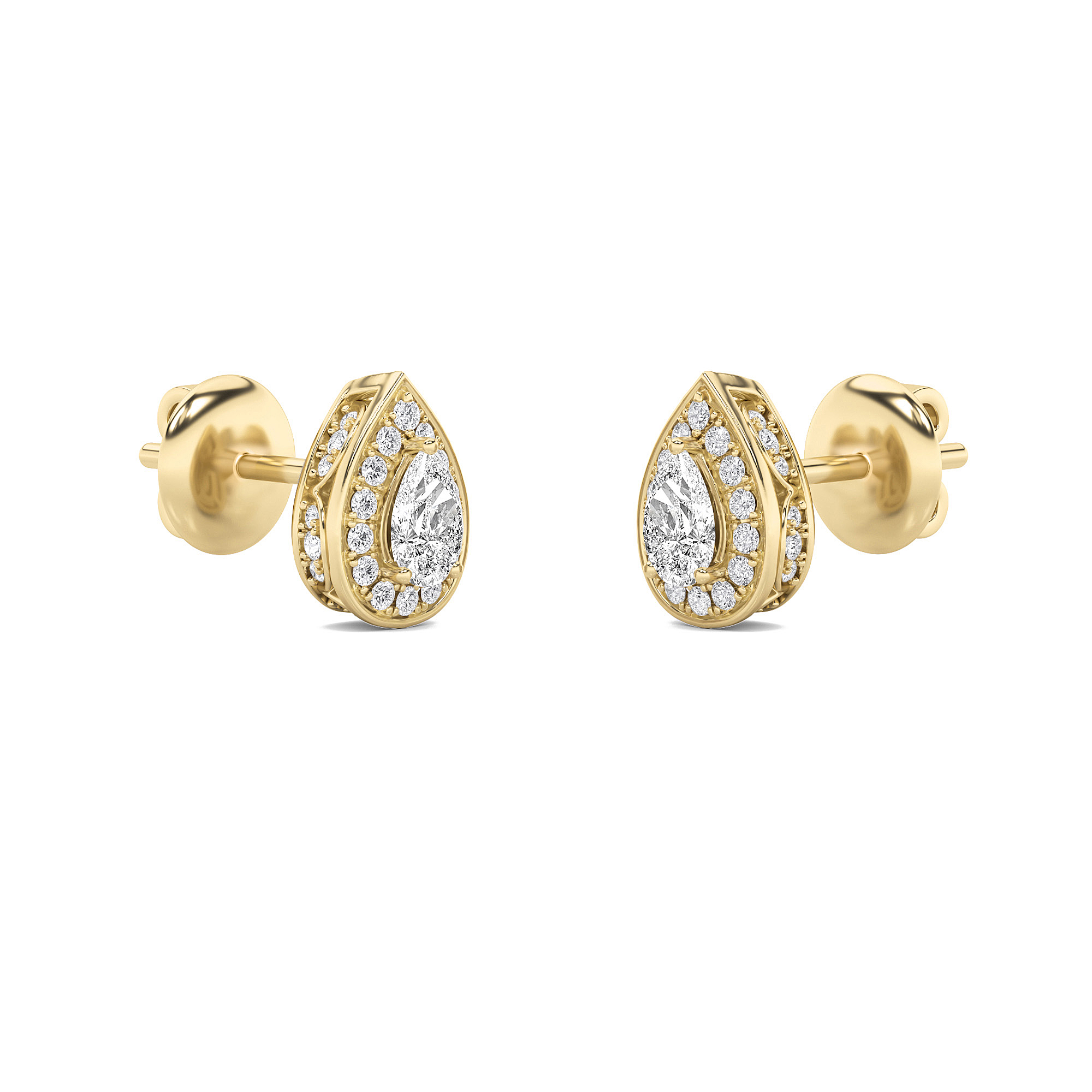 Halo Stud Earrings  with Oval Shaped Lab Grown Diamond (F/VS) in 14K Gold view 3