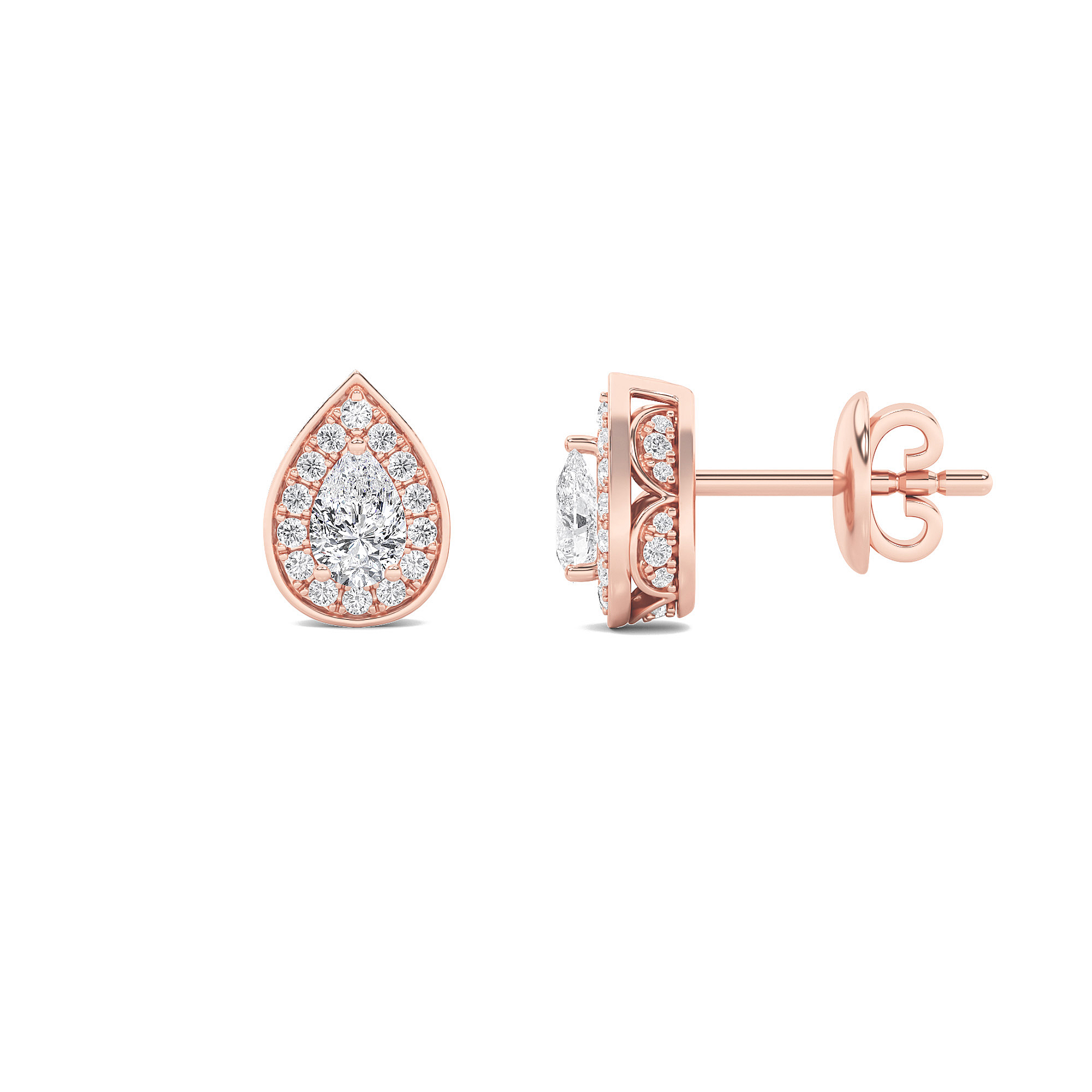 1.00 CT Pear Diamond Earring in 14K Rose Gold