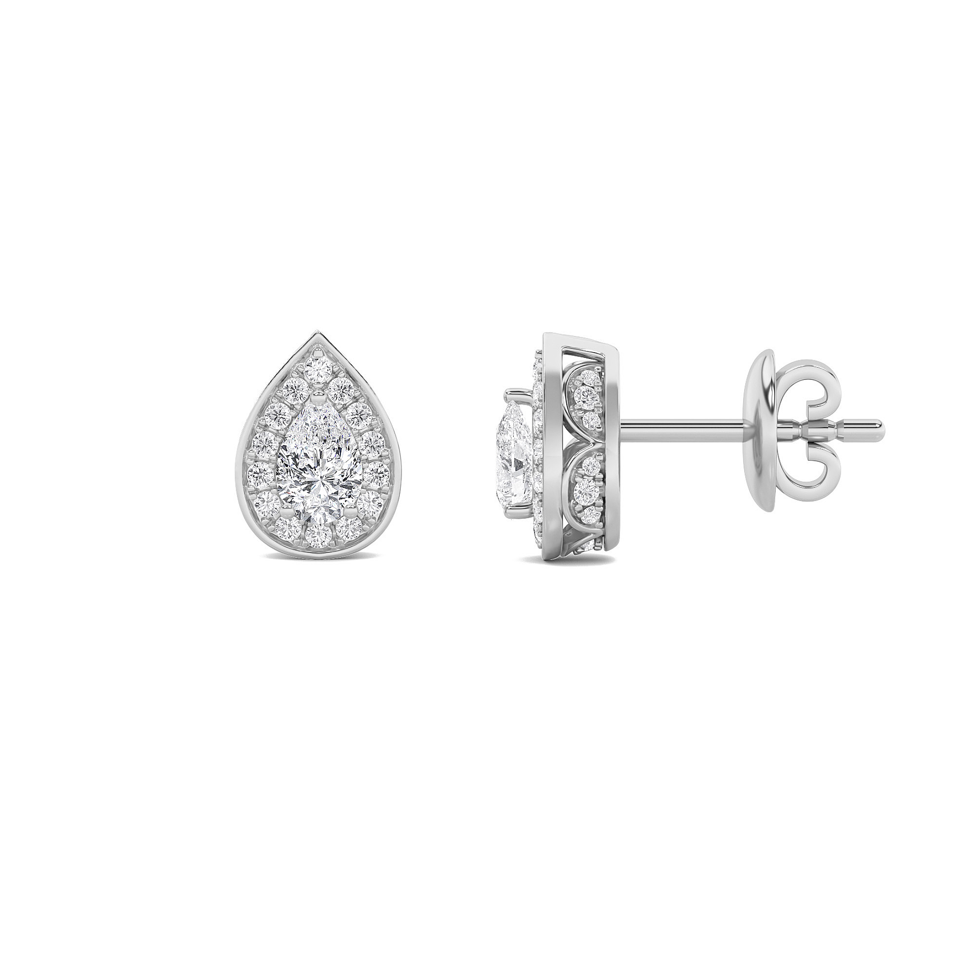 2Cttw Pear Shaped Lab Grown Diamond (F/VS) Halo Stud Earrings in 14K Gold