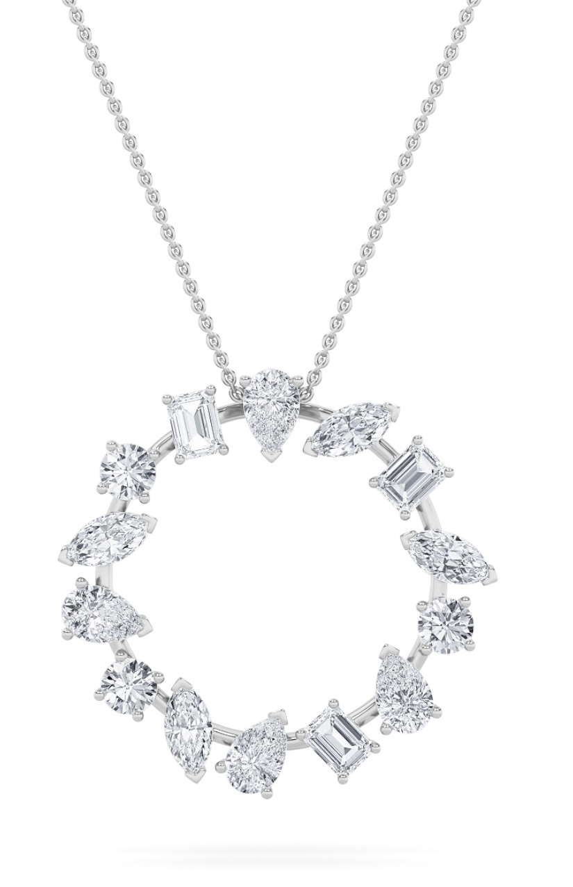 3Cttw Emerald Shaped Lab Grown Diamond (F/VS) Fancy Circle Pendant in 14K Gold