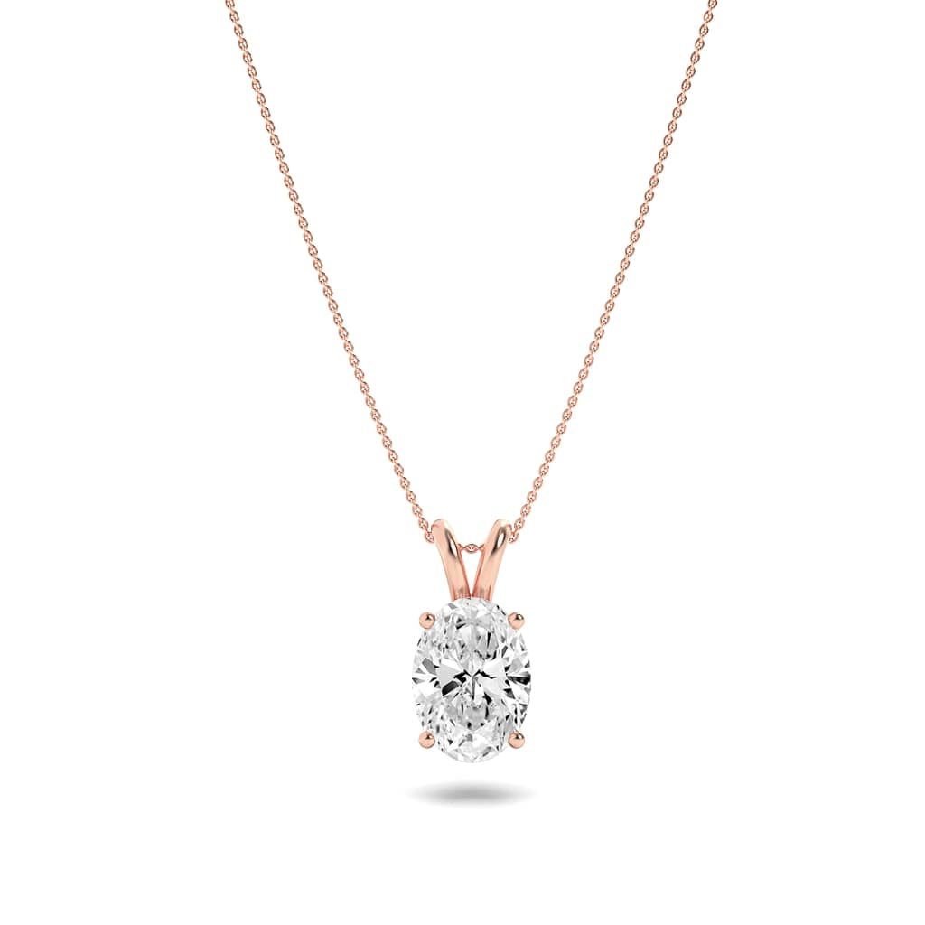 1.00 CT Oval Diamond Necklace in 14K Rose Gold