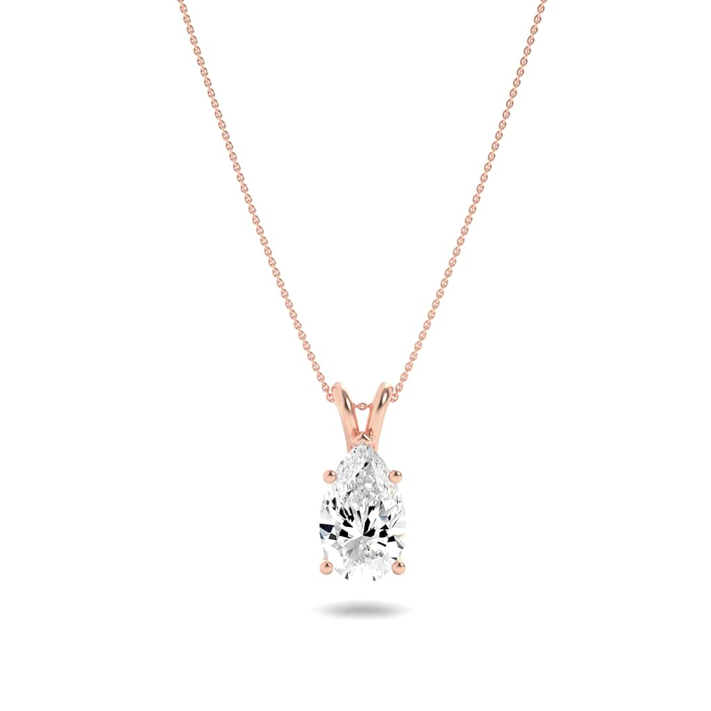 1.00 CT Pear Diamond Necklace in 14K Rose Gold