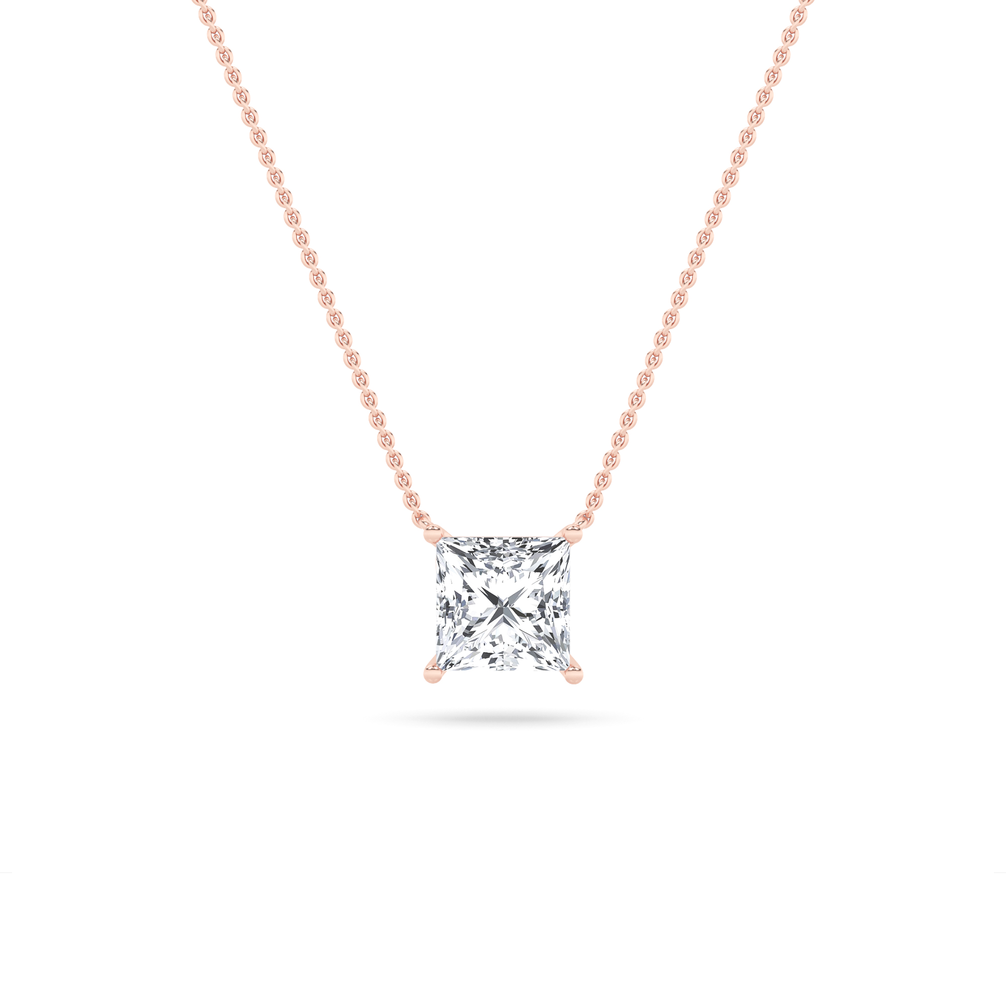 2.00 CT Princess Diamond Necklace in 14K Rose Gold
