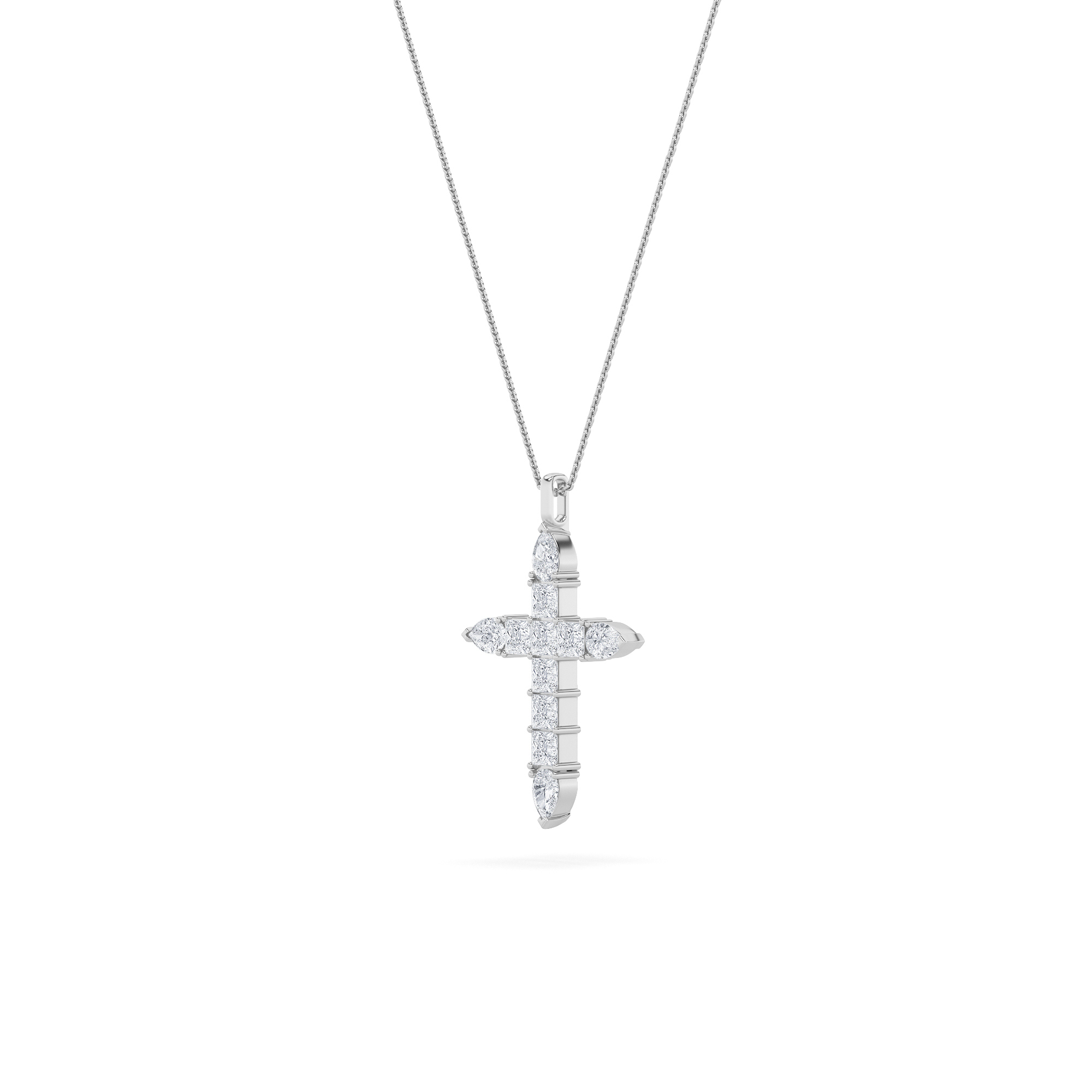 Cross Pendant  with Pear Shaped Lab Grown Diamond (F/VS) in 14K Gold view 2